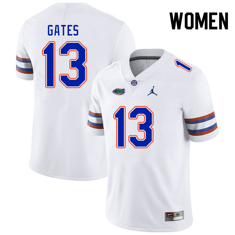 Women #13 Aaron Gates Florida Gators College Football Jerseys Stitched-White